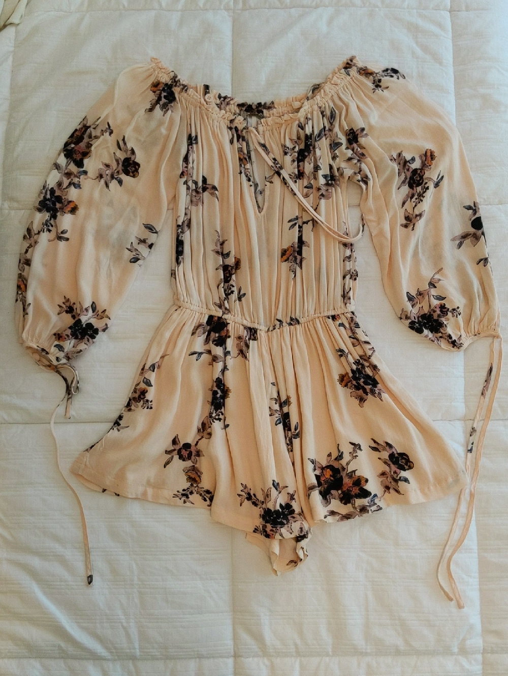 Free People Off Shoulder Romper Cream/Blush Long Sleeve Size M